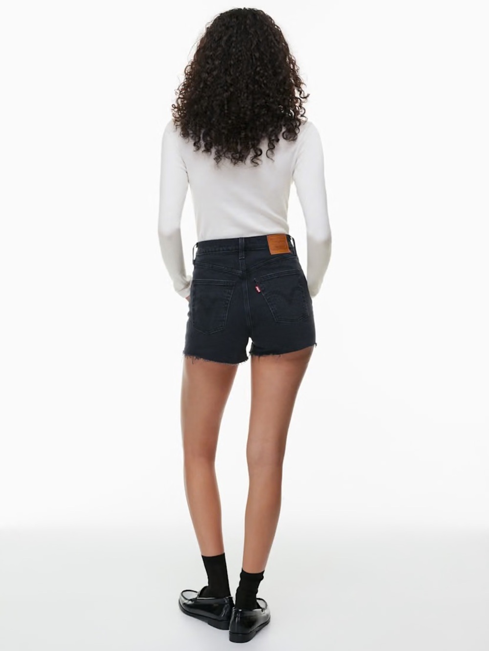 Levi's Premium Ribcage Black High Rise Denim Jean Cutoff Shorts Size 30 10 - Picture 14 of 16